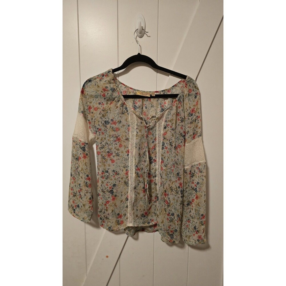 Vtg Princess Vera Wang Sheer Lace Blouse floral long sleeve size XS Cottage Core